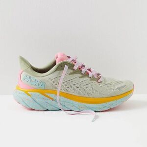 Hoka Athletic Shoes in Pink, Yellow, and Blue